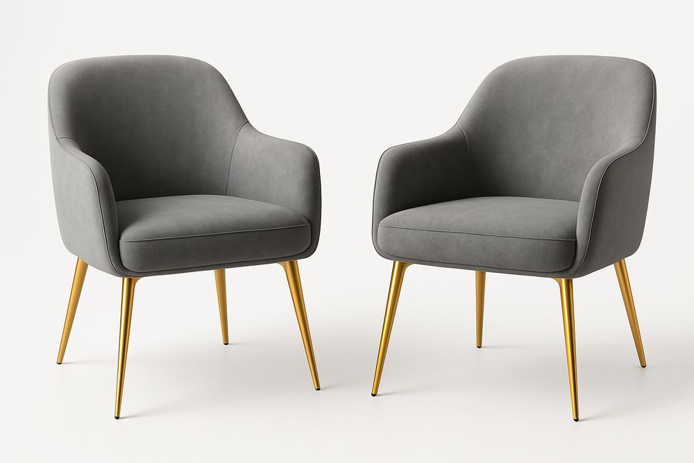 Juego de 2 sillones de tela gris con patas de metal dorado