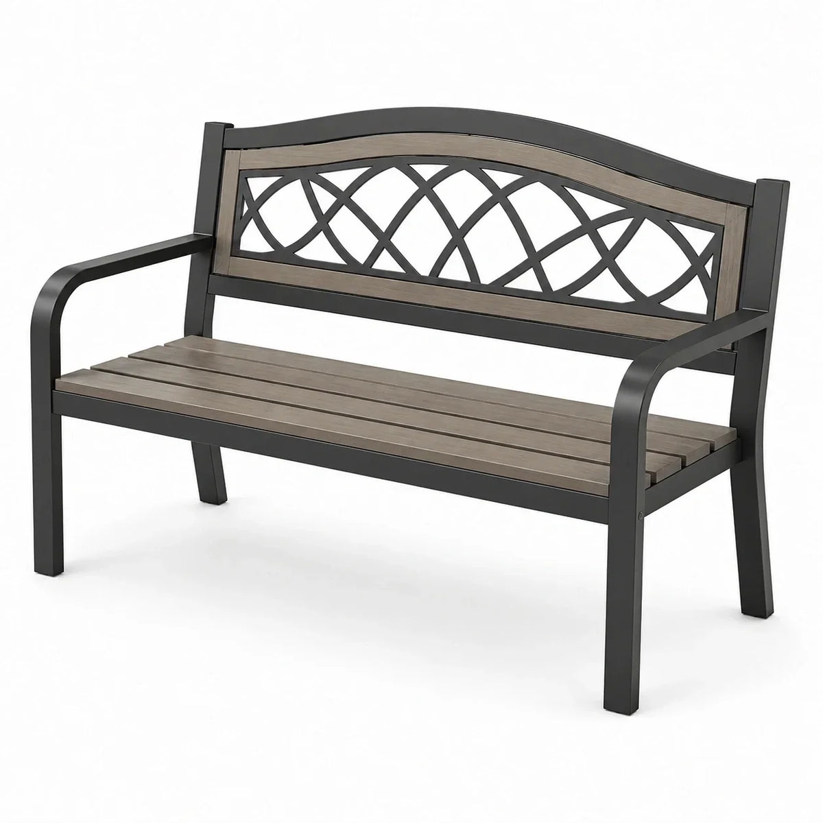 Banco de metal con plástico efecto madera 127cm negro marrón