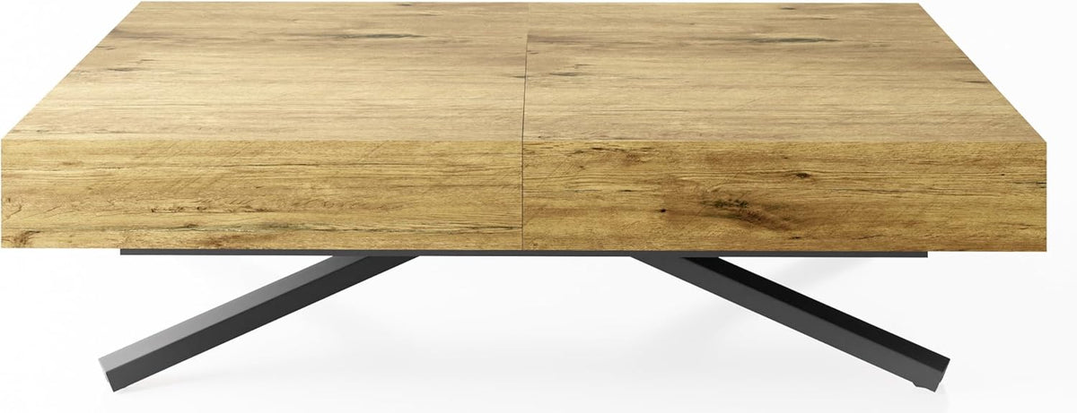 WFL GROUP Mesa de centro elevable y extensible Cavetta X - Mesa de salón, mesa de comedor, mesa multifunción 120-200/80/27-76 cm, roble Lancelot