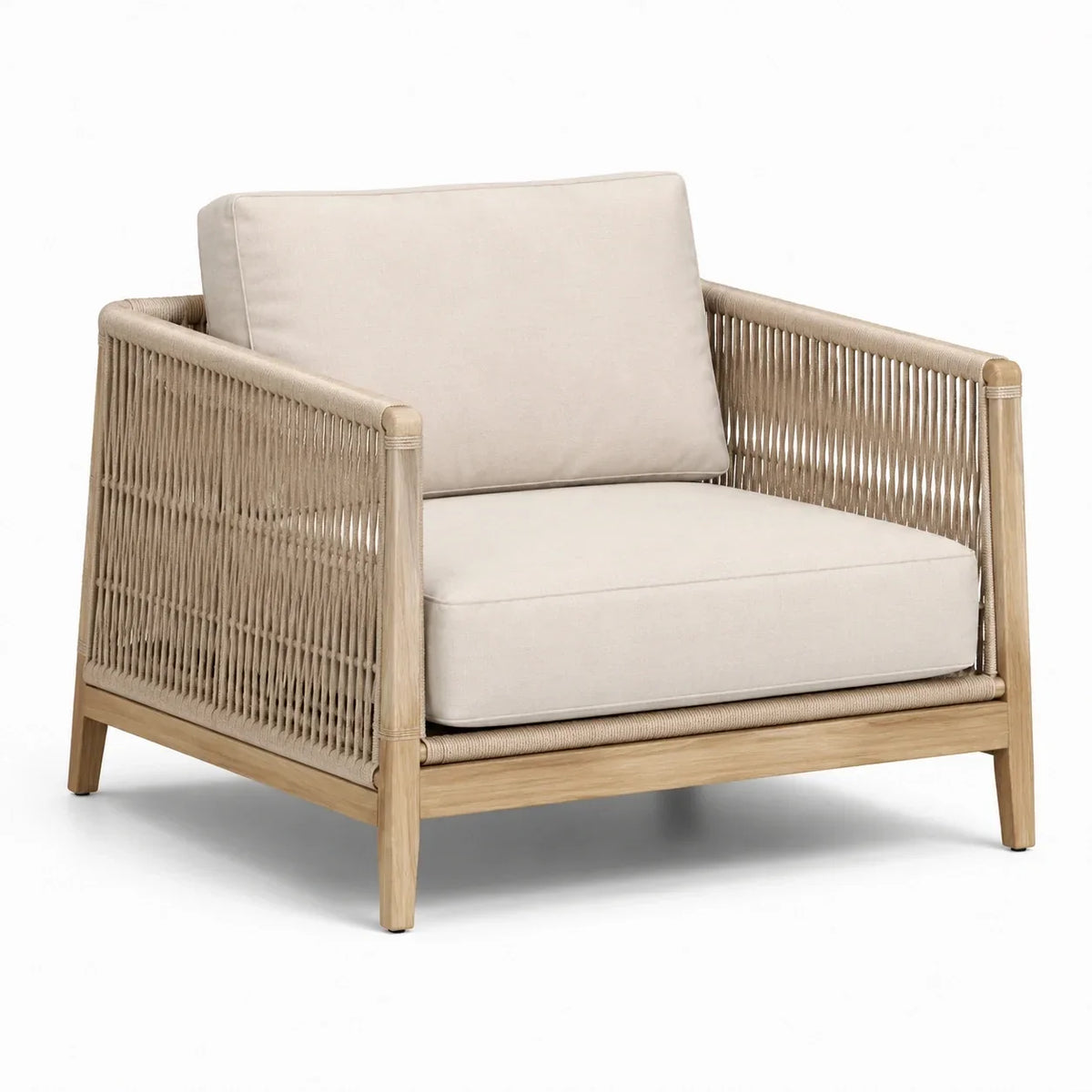 Sillón de jardín con estructura de roble y poliéster beige