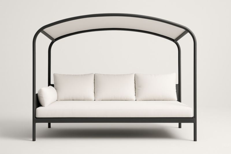 Sofá cama de día para exterior en metal y algodón blanco