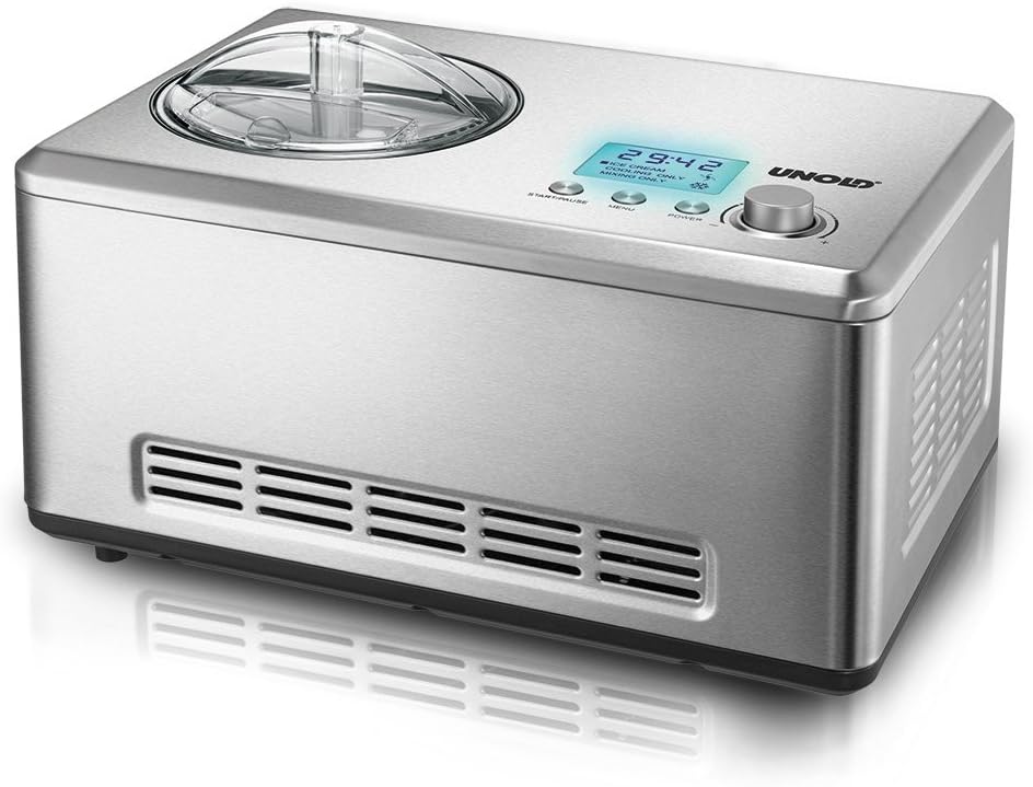 Máquina de helados Unold 48876 Nobile - acero inoxidable, 180 vatios, 2 litros, compresor de autorrefrigeración totalmente automático, pantalla LCD