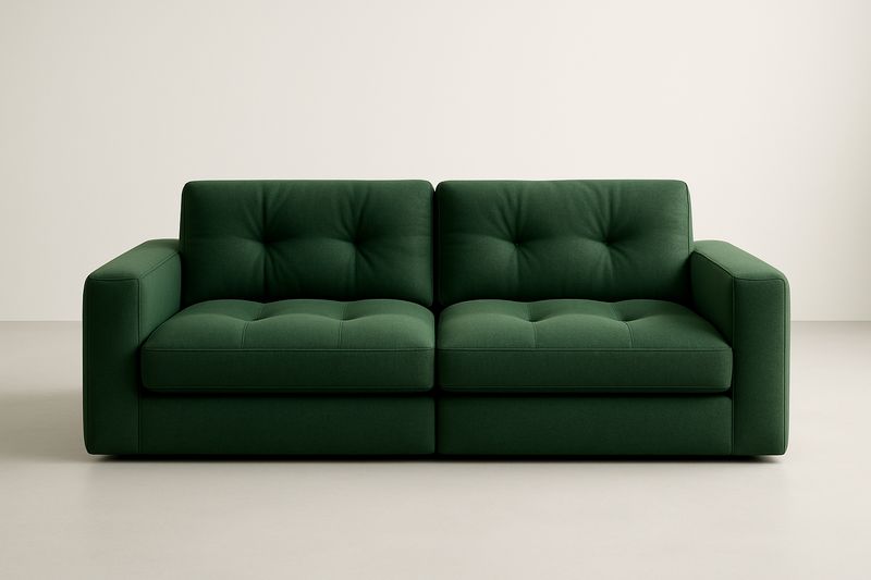 Sofá de 2 plazas en tela verde 200×100×85 cm, cojines incluidos
