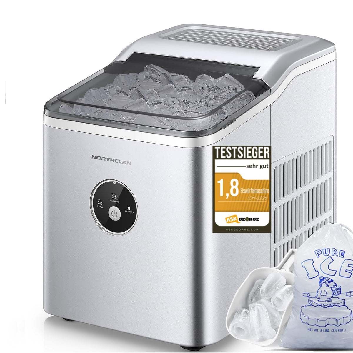 Máquina de hielo ganadora del test 2025, 14 kg en 24 horas, 9 cubitos de hielo en 6-8 minutos, funcionamiento silencioso, fabricador de hielo de 120W con pala y cesta, máquina de hielo pequeña para el hogar, oficina