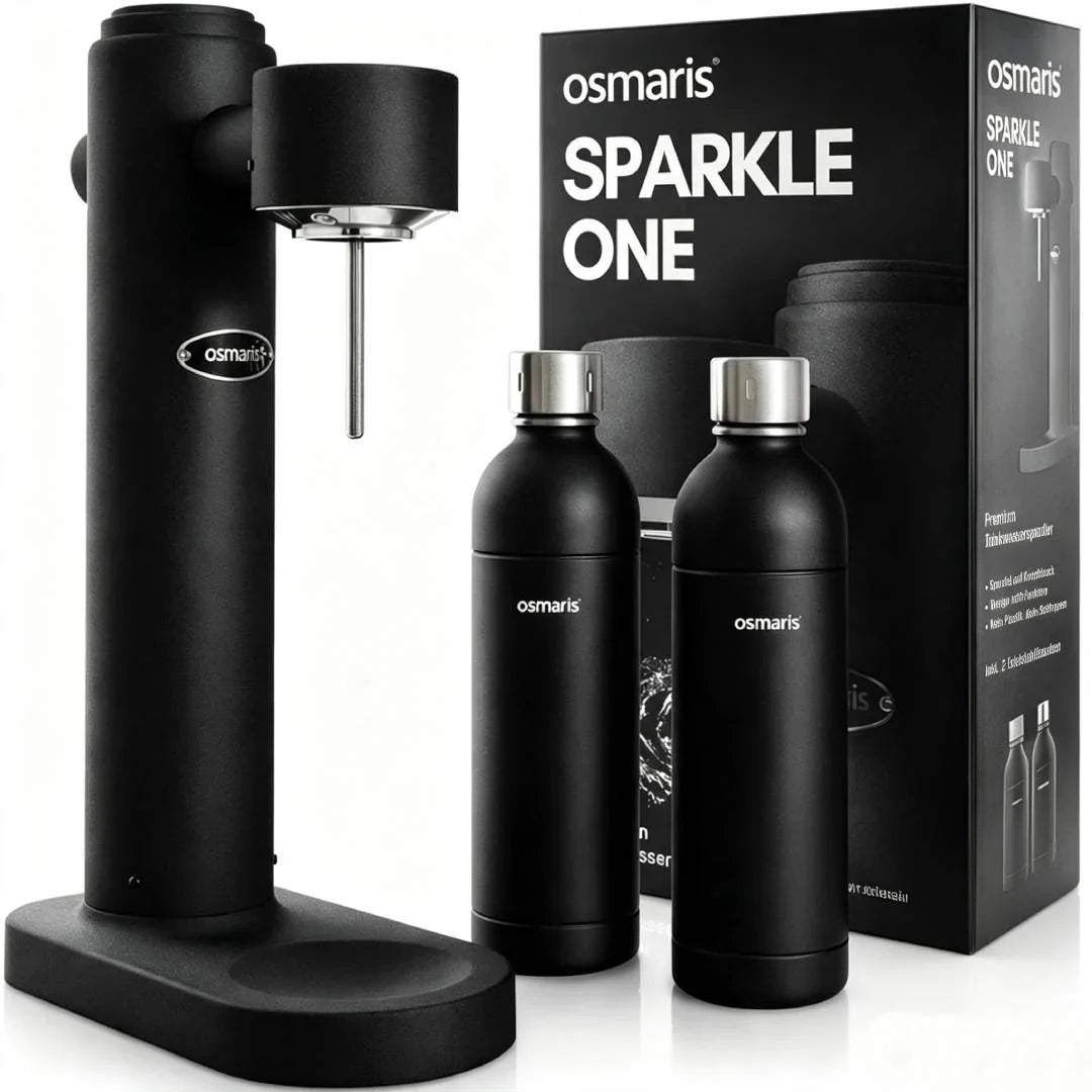 Gasificador de agua Sparkle One de acero inoxidable con 2 botellas de acero inoxidable de 1,1 L y válvula de liberación de presión