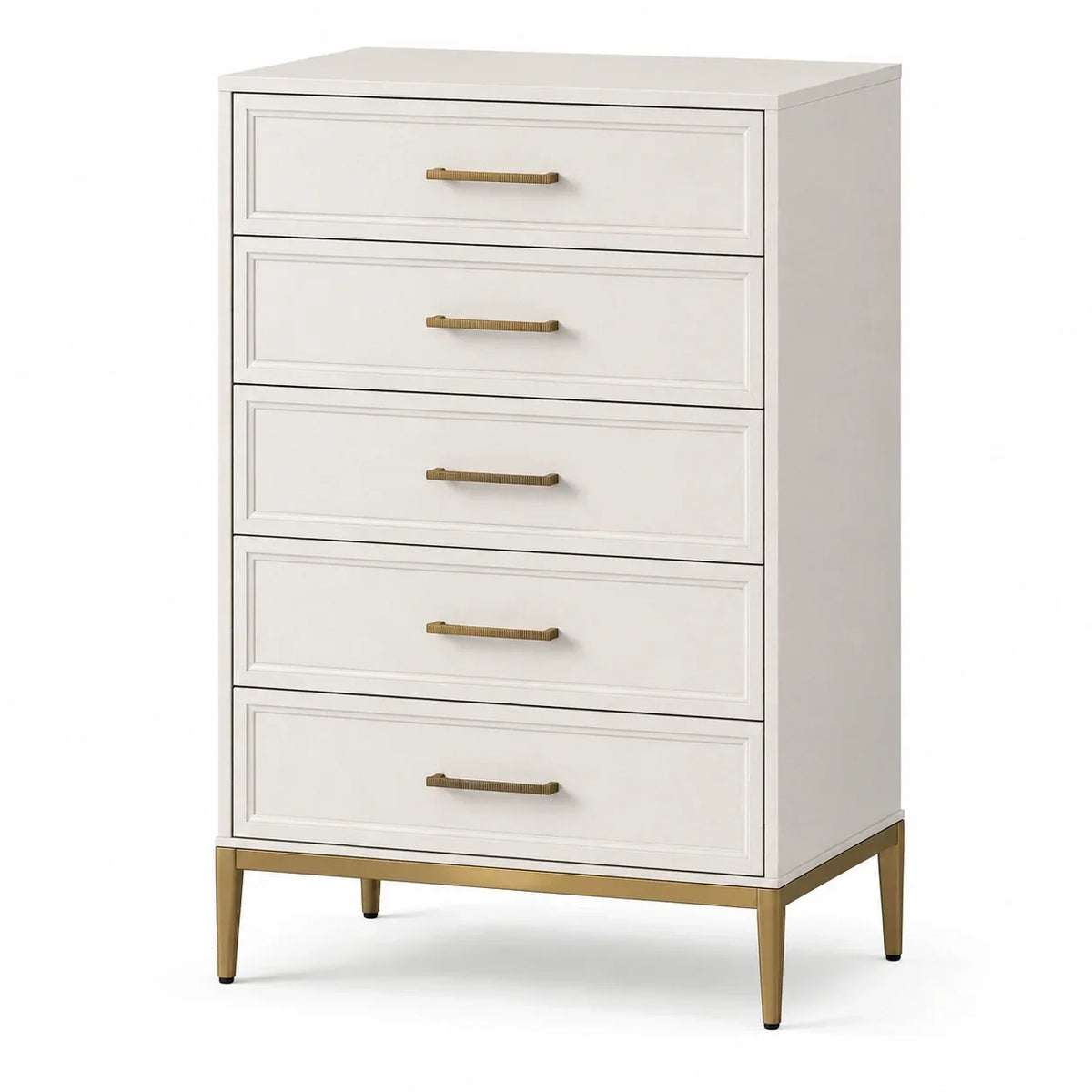 Cómoda de MDF con cinco cajones, color blanco