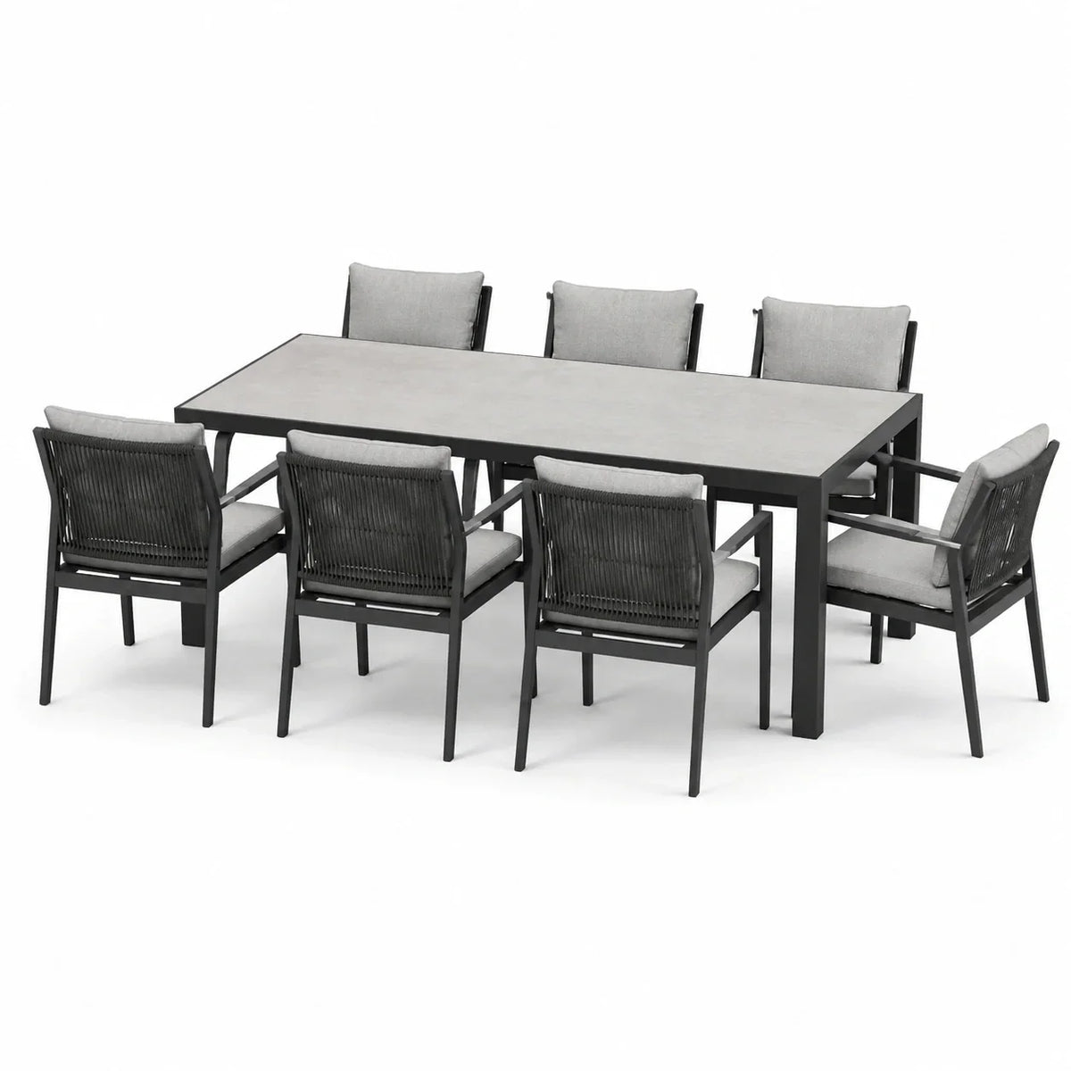 Conjunto de comedor de jardín de aluminio de 7 piezas con mesa de cerámica, poliéster gris/negro