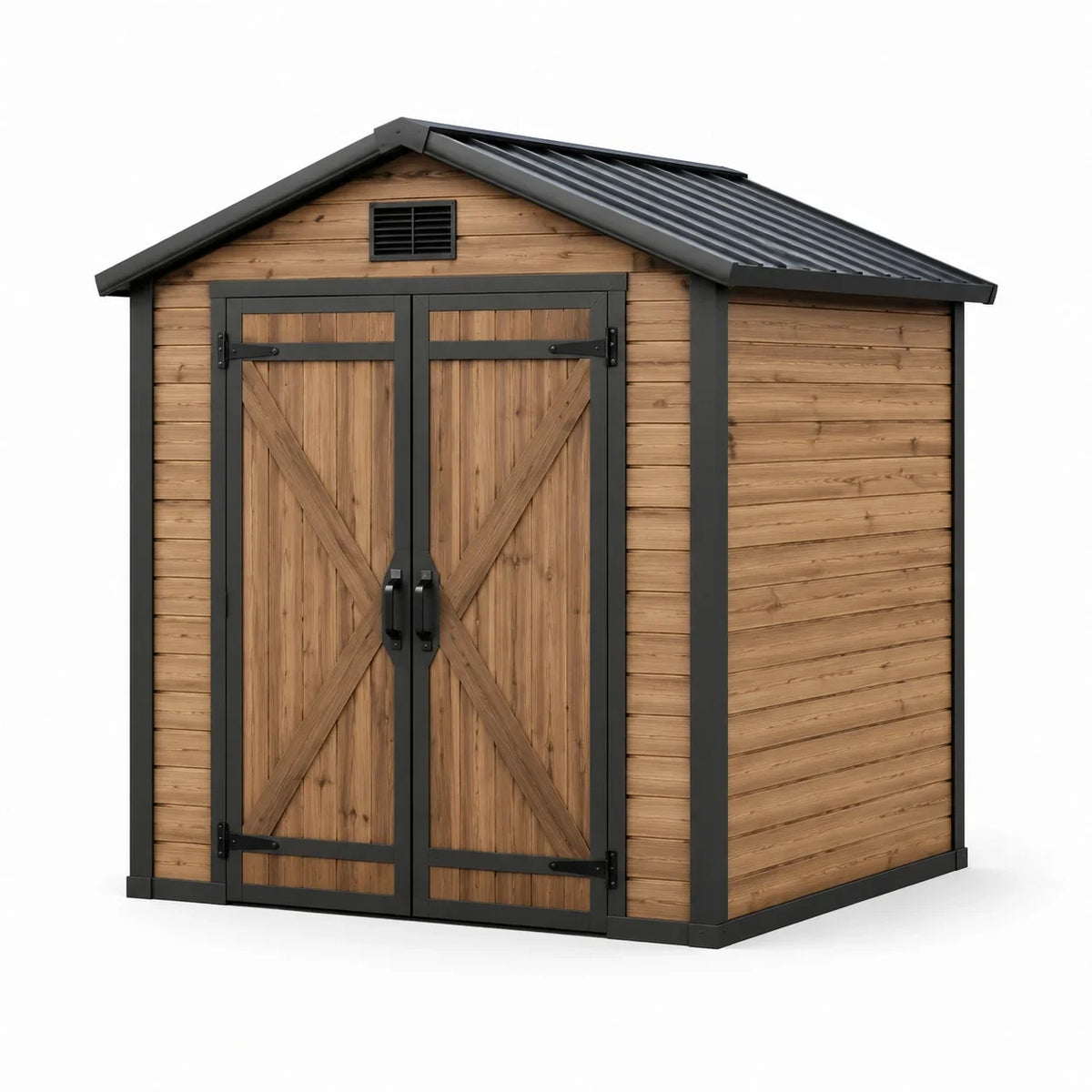 Cobertizo de jardín con aspecto de madera y estructura metálica 200x150x210 cm marrón/antracita