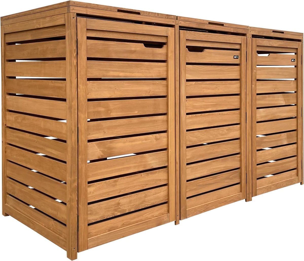 AXI Lex Cubrecontenedor de madera marrón | Cerramiento para 3 cubos de basura - 240-720 L | Caja de almacenaje para cubos de basura