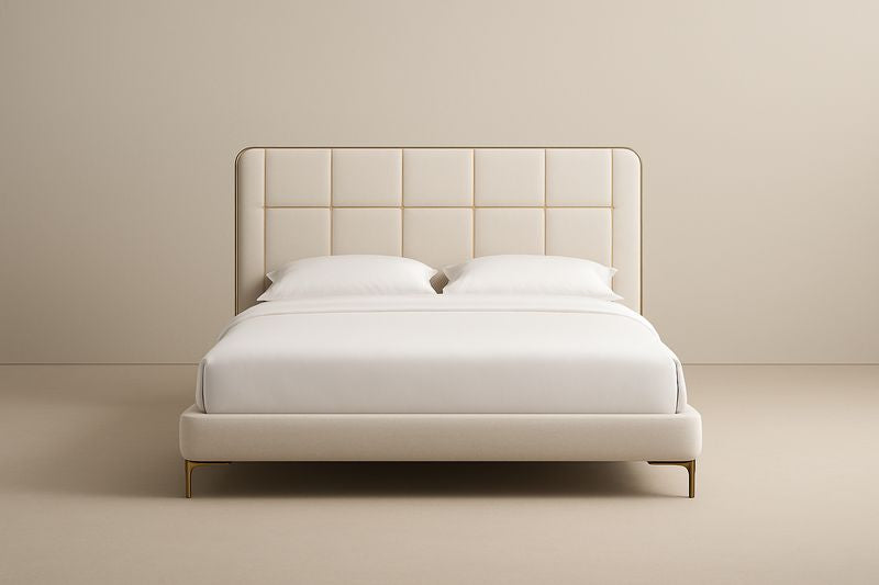 Cama doble de madera con cabecero tapizado 200x160x120cm Beige