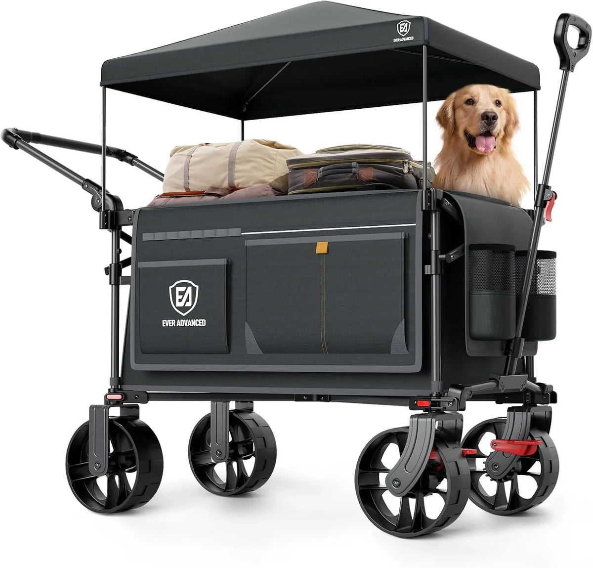 Carrito plegable EA-TR-21830S 225 L hasta 150 kg con freno, techo, manillar de empuje y tracción, 4 ruedas