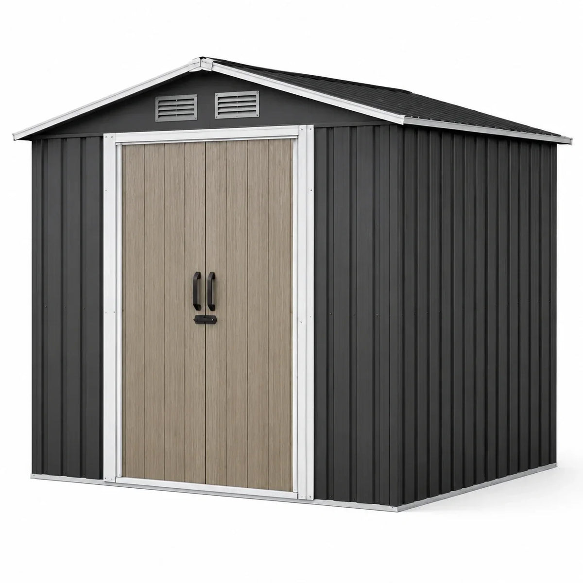 Cobertizo de jardín de metal con puerta efecto madera 213x127x185 cm antracita