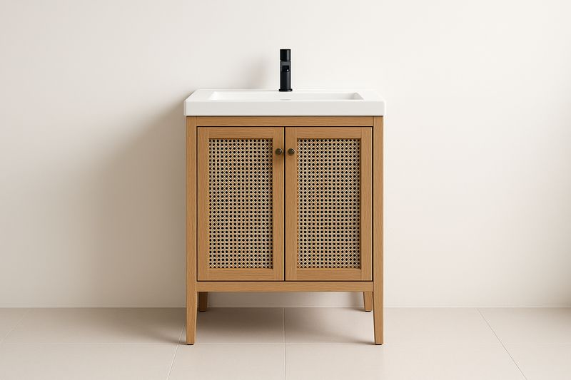 Mueble de baño de madera con lavabo de cerámica 80x60x45 cm