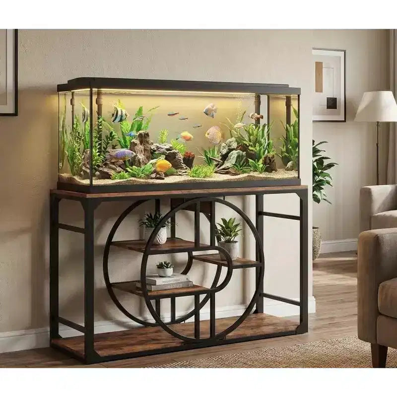 Soporte de metal para acuario de 55 a 75 galones, soporte resistente para pecera con armario de almacenamiento, soporte de varios niveles para pecera con patas reforzadas, adecuado