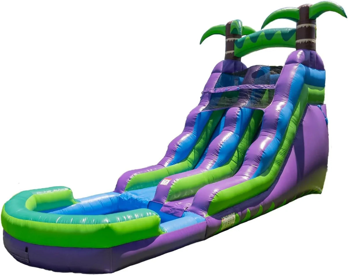 Tobogán acuático inflable de grado comercial de 16' HeroKiddo 2025 con piscina adyacente para niños y adultos (incluye soplador), uso húmedo y seco, diversión de verano