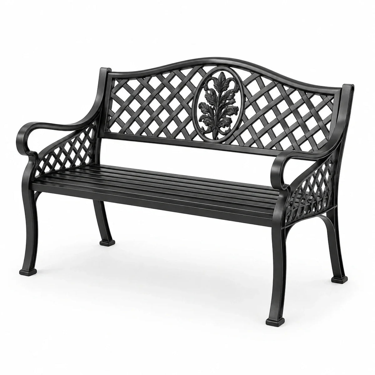Banco de jardín de hierro fundido, 120 cm, negro