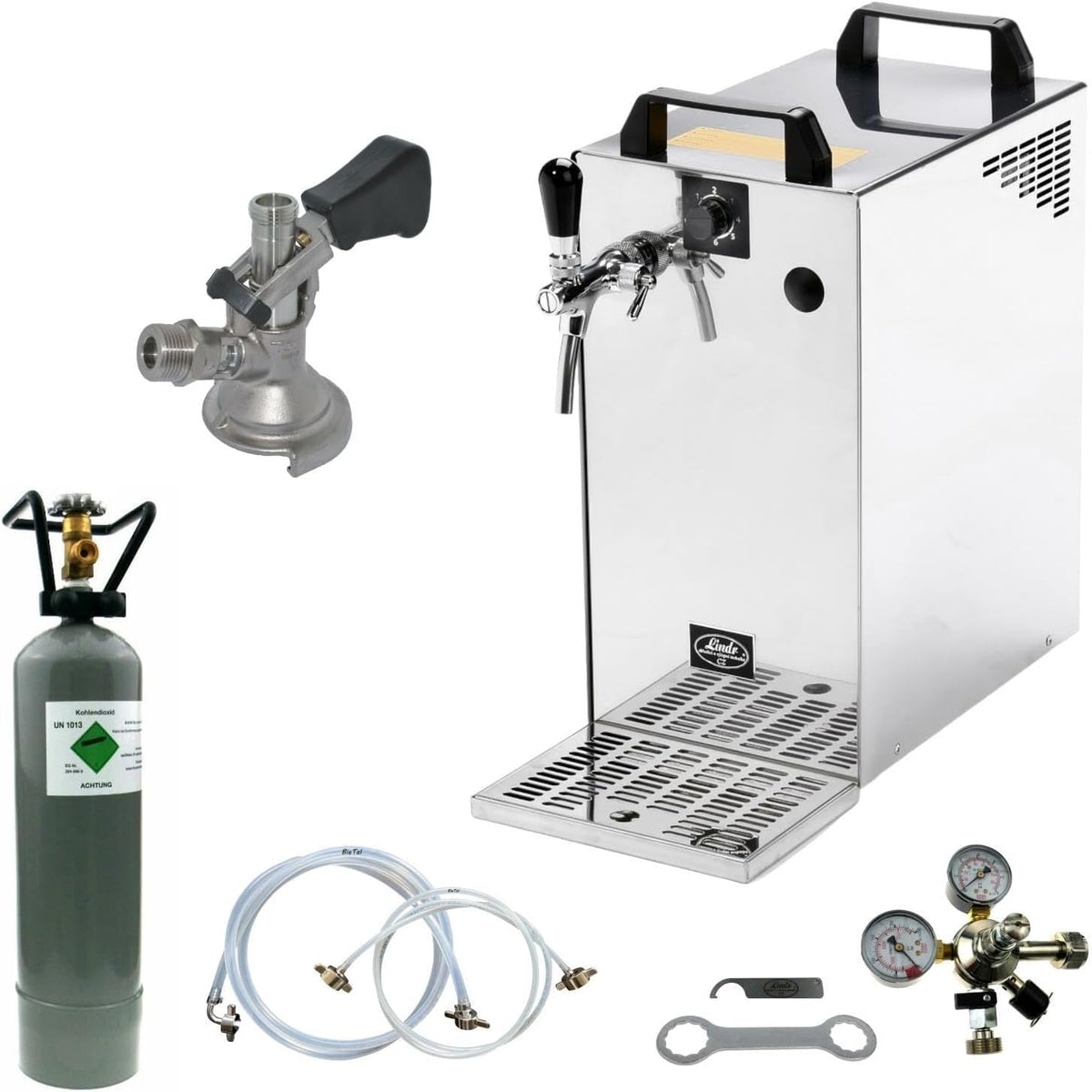 Enfriador de cerveza BieTal® Dispensador de cerveza 60 litros 1 vía SET COMPLETO - KEG Kombi - CO2 2 Kg