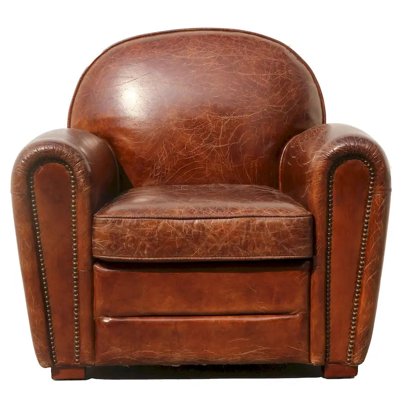 Pasargad Home Sillón Club París de Cuero Genuino, Marrón