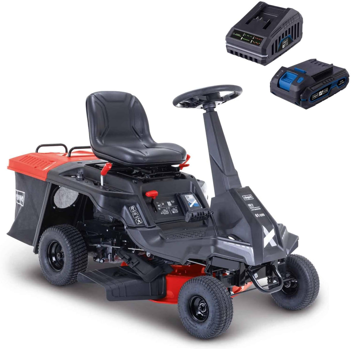Tractor cortacésped térmico Scheppach MR225-61 - 4,4 kW - 6 CV - Ancho de corte 61 cm - Altura de corte ajustable 35-75 mm - Jardines de hasta 2600 m² - Cesta de 150 l
