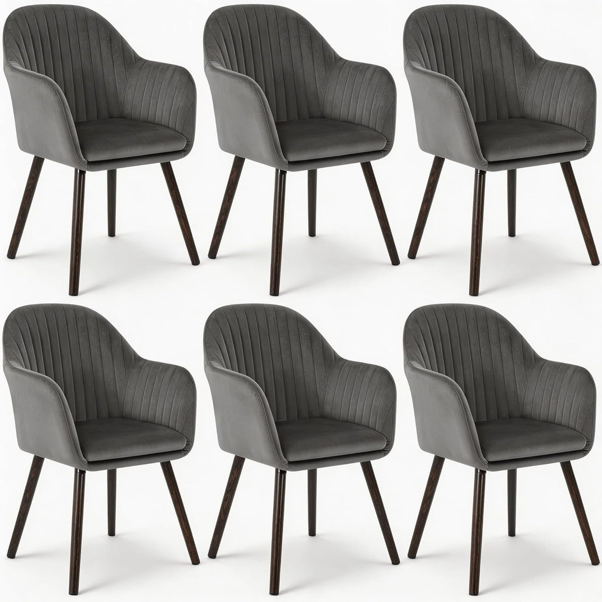 Juego de 6 sillas de comedor WOLTU, para dormitorio, cocina, salón, sillas de cocina tapizadas con reposabrazos, patas de madera maciza, asiento de terciopelo, gris oscuro