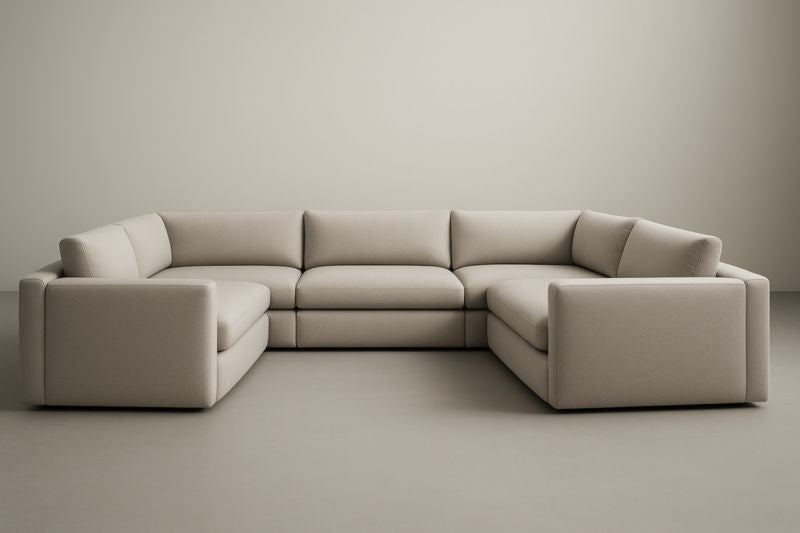 Sofá rinconero de tela de poliéster beige 300x200x85 cm