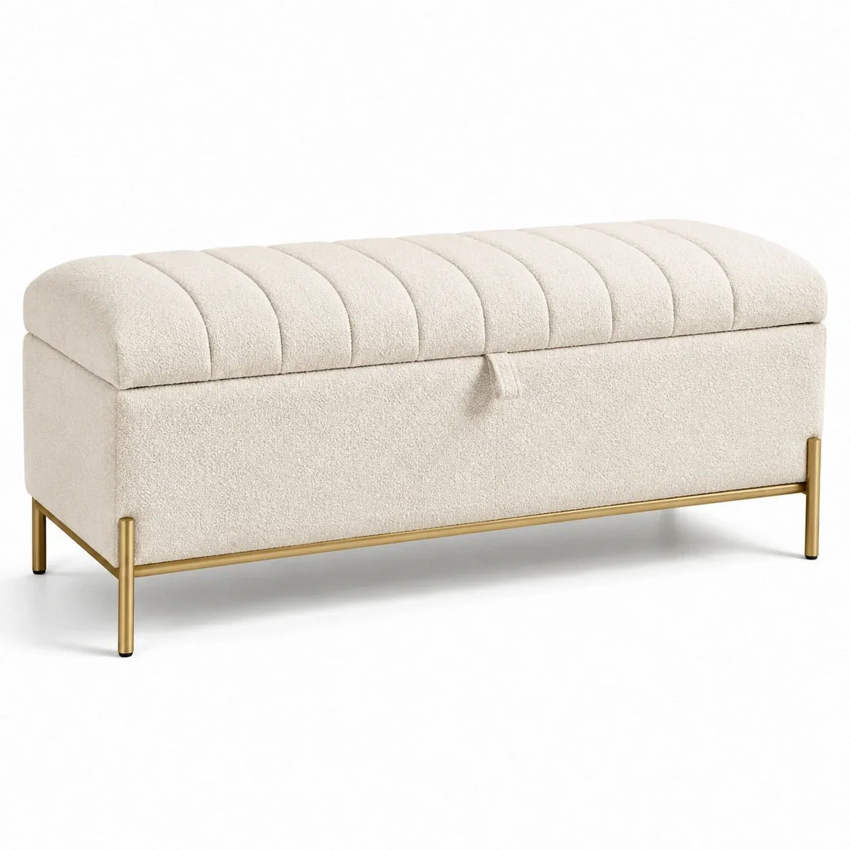 Banco de metal con tapizado de tela bouclé beige 120x40x45 cm