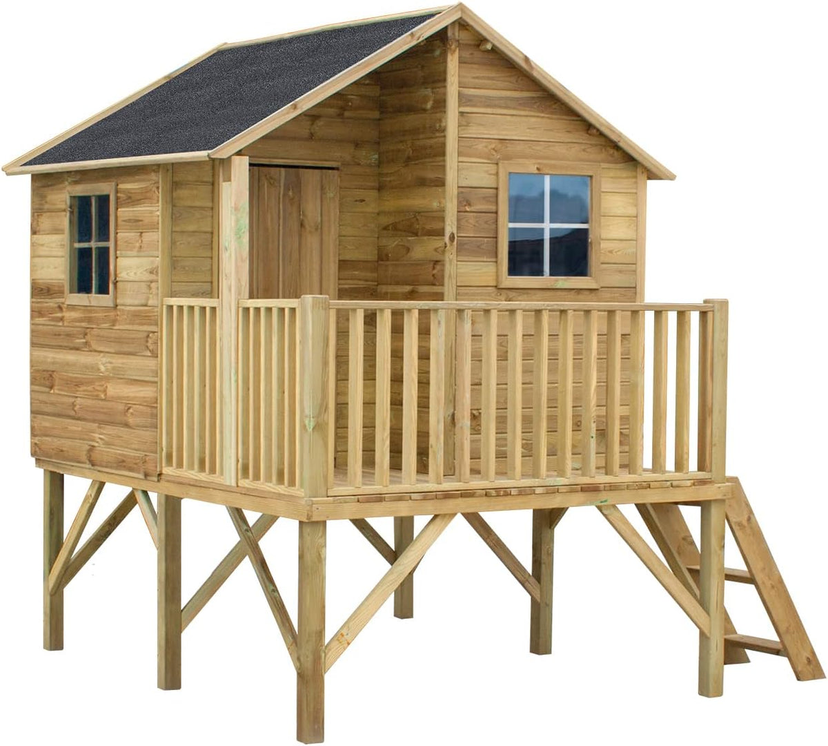 Casita de jardín para niños - Casa de juegos infantil para exteriores - De madera de pino cepillada e impregnada - Casita de juegos original y única