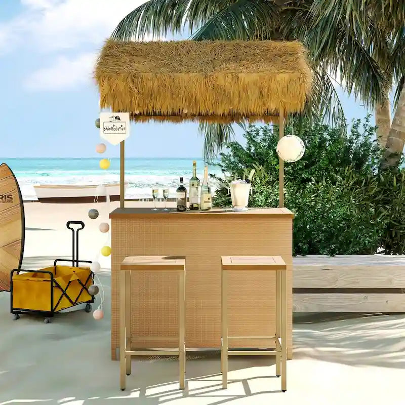 Juego de patio estilo hawaiano de altura para barra