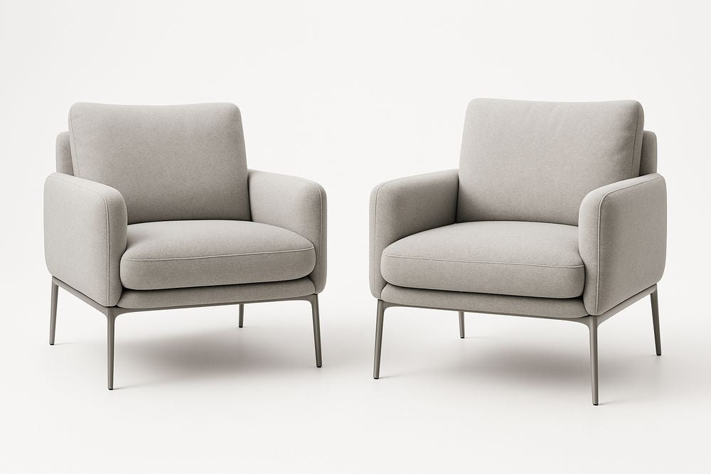 Conjunto de 2 sillones de tela con patas de metal gris
