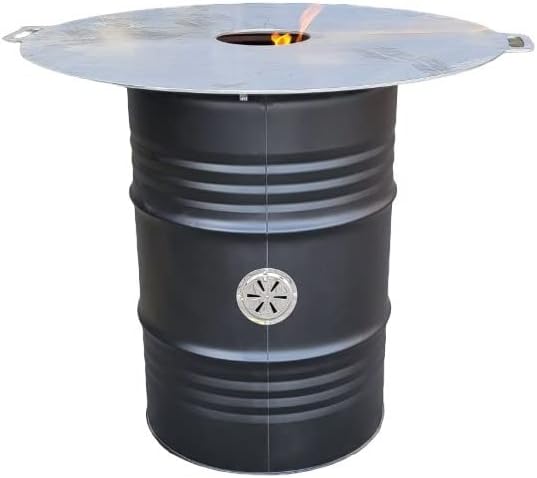 Set completo de barril para fuego, plancha de 100 cm, barril de barbacoa, plancha, cesta de fuego, set de espaciadores, negro