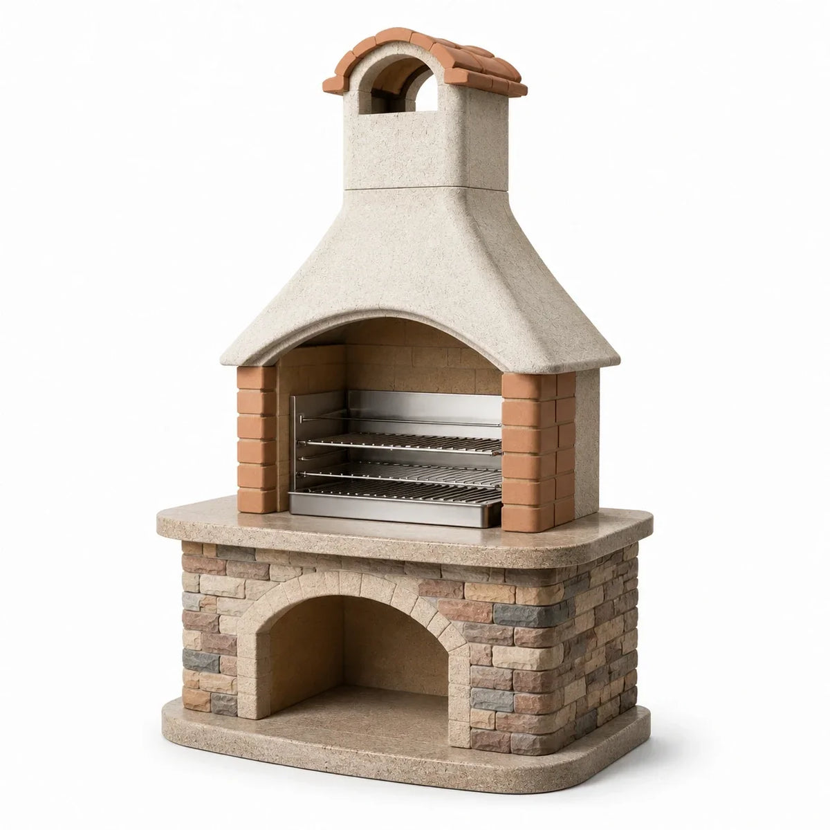 Barbacoa de hormigón con rejillas de acero inoxidable, beige/terracota