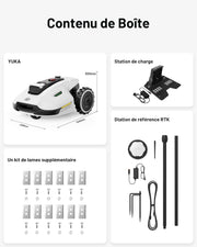 Robot cortacésped inalámbrico MAMMOTION YUKA 2000, NetRTK+Vision, sin necesidad de antena RTK, recomendado para 2000 m², máx. 2400 m², césped tipo alfombra, disco de corte doble, módulo 4G