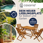 Conjunto de mesa de jardín certificado FSC para 4 personas, 200 cm, 160 kg, resistente a la intemperie, plegable, 5 piezas, acacia con reposabrazos, marrón
