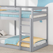 Cama infantil 90x200 cm, litera para 2 niños, cama alta con protección anticaídas, litera en forma de casa del árbol para niños y niñas, cama individual de madera maciza, cama de juegos, sin colchón, gris