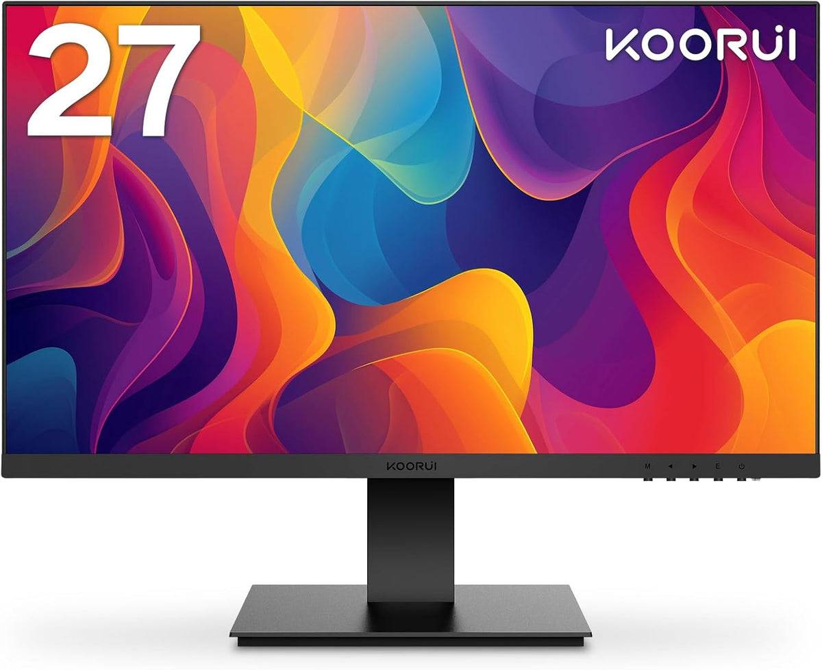 Monitor de PC para oficina KOORUI de 27 pulgadas, 75Hz VA 1080P 5ms, sin marco, HDMI, inclinación ajustable, cuidado ocular, montaje en pared VESA, negro