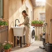 Fregadero portátil para lavandería, lavabo independiente con grifo, dispensador de jabón y mangueras
