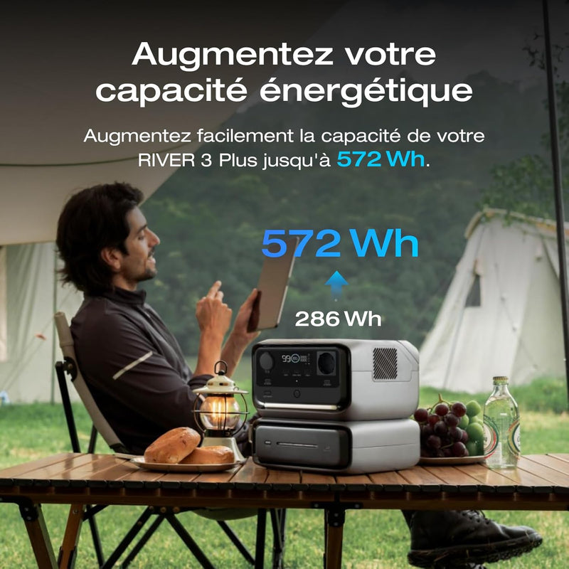 Estación de energía portátil EF EcoFlow River 3 Max (River 3 Plus y EB300), batería LFP de 572 Wh, salida de 1200 W, SAI < 10 ms, conexión inalámbrica, generador solar para camping y autocaravanas