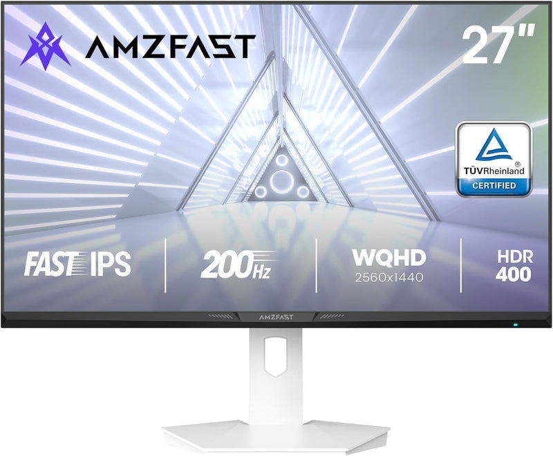 Amzfast Monitor Gaming de 27 pulgadas - 200Hz, QHD 2560x1440, Pantalla Fast IPS, 1ms MPRT, 95% DCI-P3, 130% sRGB, Luz azul reducida, HDR400, Adaptive Sync, VESA 100x100, HDMI 2.0x2/DP 1.4x2, Blanco - AMZG27F6Q