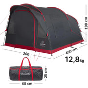 JUSTCAMP Atlanta 3, 5 o 7 personas, tienda de campaña tipo túnel con altura interior, toldo, suelo, mosquitera, impermeable, camping, festival