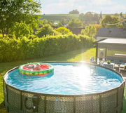 Piscina desmontable con estructura Summer Waves | Redonda 549x132 cm aspecto ratán gris | Set de piscina elevada | Piscina de jardín incl. bomba de filtro, tapiz de suelo, cobertor y escalera de seguridad