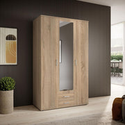 KARL Elegante armario de 3 puertas con gran capacidad de almacenamiento - Armario multiusos color roble Sonoma con puerta de espejo - 120 x 195 x 55 cm