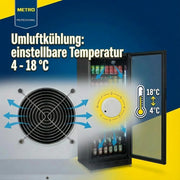 METRO Professional Refrigerador de bebidas GSC4280B, metal/vidrio, 280 L, refrigeración ventilada, 210 W, con cerradura, negro