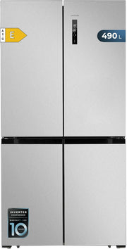 Frigorífico americano de 4 puertas Cecotec de acero inoxidable 490 L CoolMarket 4D 490 Inox E. 183 cm de alto, 91 cm de ancho, bajo consumo, Inverter Plus, refrigeración rápida y congelación rápida, Total NoFrost