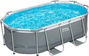 Set de piscina con estructura Bestway Power Steel con bomba de filtro 305 x 200 x 84 cm, gris, ovalada