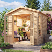 TIMBELA M351FB Caseta de Madera con Suelo y Tejas Asfálticas Rojas, An233xPr222xAl233 cm – Cobertizo Multifuncional, Oficina, Taller, Estudio de Jardín