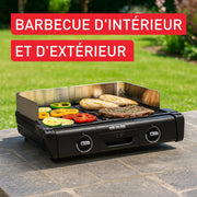 Barbacoa eléctrica Family Grill, uso interior y exterior, 2 superficies de cocción con 2 termostatos