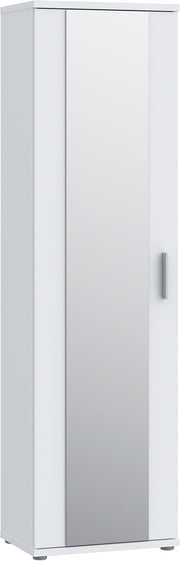 Zapatero Forte NET106 blanco 50, mueble de recibidor estrecho con 6 estantes y frente de espejo, pasillo, recibidor, madera, blanco, 50,2 cm de ancho x 179,1 cm de alto x 34,8 cm de profundidad