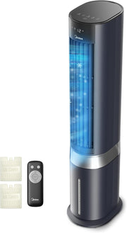 Enfriador de aire Midea Sensicool con refrigeración por agua de 7L | Aire acondicionado portátil sin manguera de escape | Ventilador con refrigeración por agua | Enfriador evaporativo de 2000m³/h, 6 velocidades, pantalla táctil (azul)