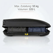 Cofre de techo VDP-MAA320 negro mate, portaequipajes de coche bloqueable, 320 litros