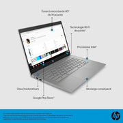 HP Chromebook 14a-ne1002sf Ordenador portátil 14" HD, PC portátil (Intel Celeron N4500, RAM 4 GB, eMMC 64 GB, Intel UHD Graphics, Chrome OS), Portátil Gris, Teclado AZERTY